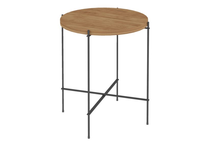 Beacon Round Side Table with Wooden Top - Light Brown Color